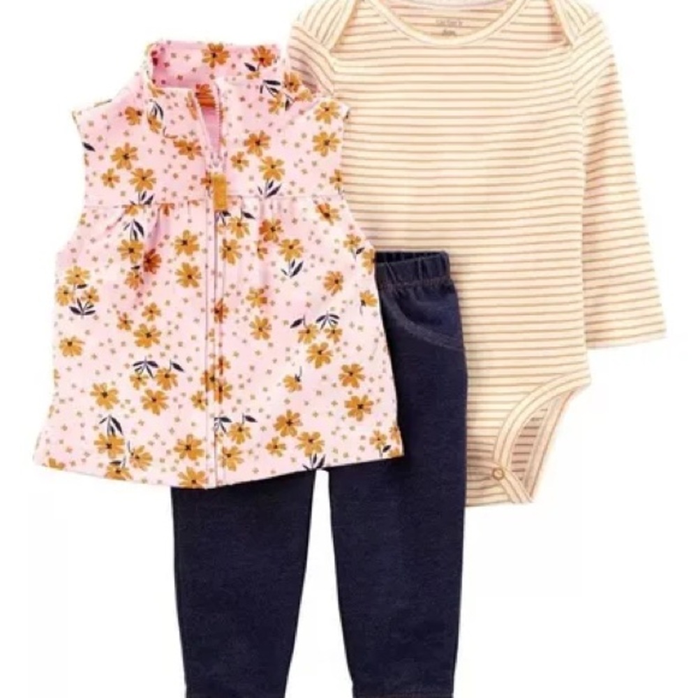 Carter's Pink Floral Vest with Yellow Striped Onesie
